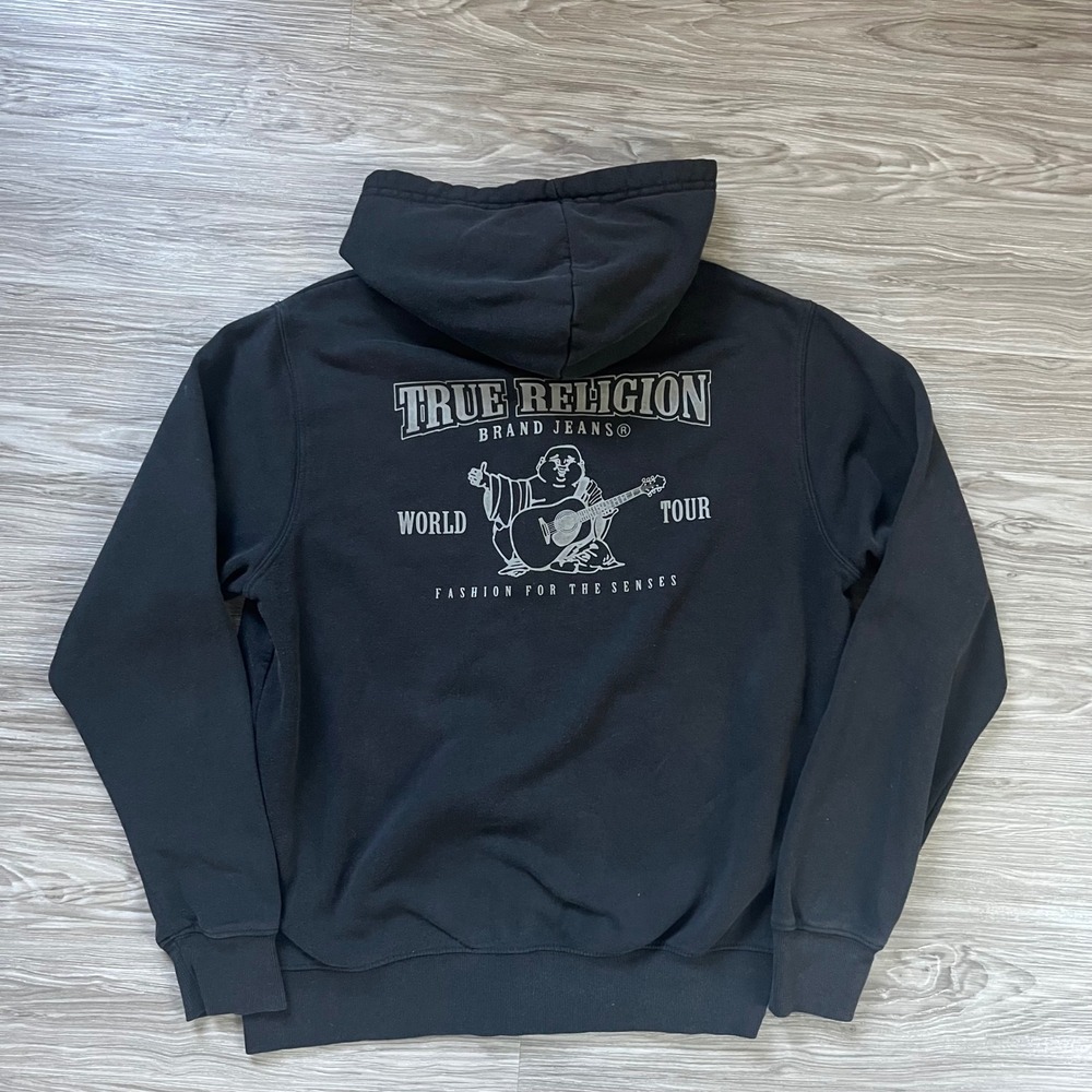 True Religion Mens Core Zip Hoodie Black World Tour Graphic XL 104931